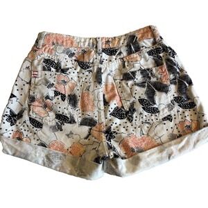BDG Floral Mom Jean Shorts White Pink High Waist Cuffed Hem Sz 26 Boho travel